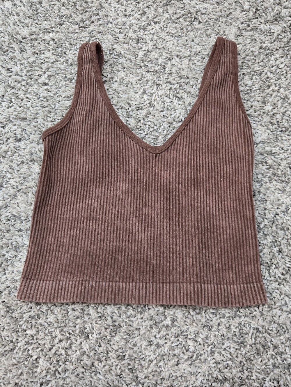 Brown Aura Ribbed Crop Tank Top
